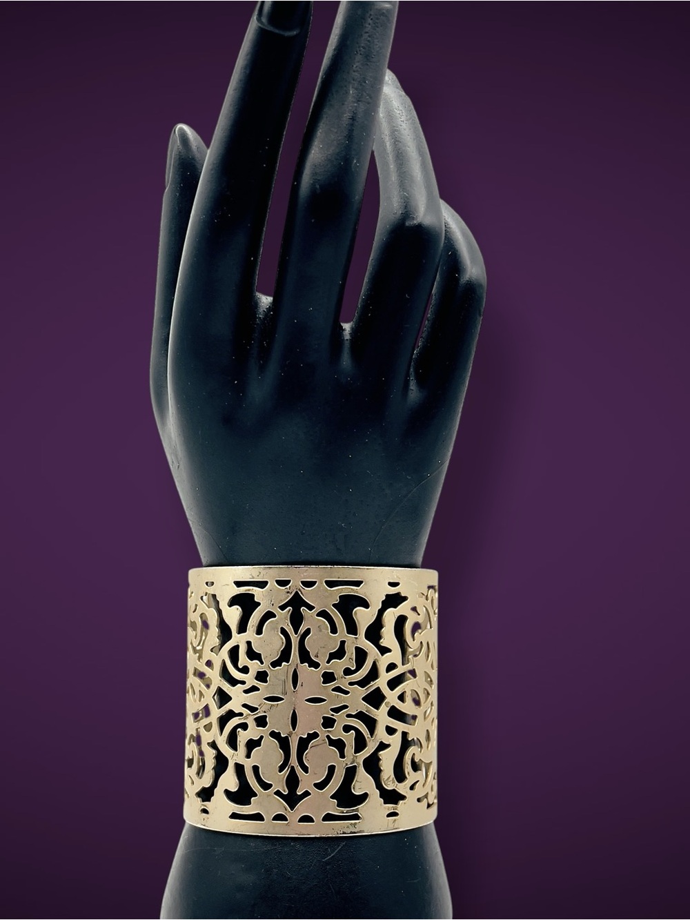 Fabulous Bold Vintage Gold Tone Filigree Jali Wide Cuff Statement Bracelet